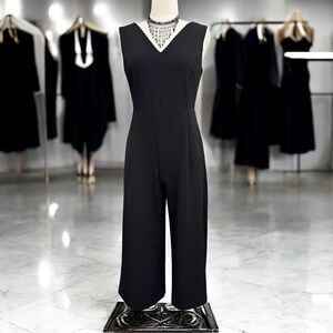 Calvin Klein Black Sleeveless V-Neck Cropped Wide Leg Jumpsuit | Size 10